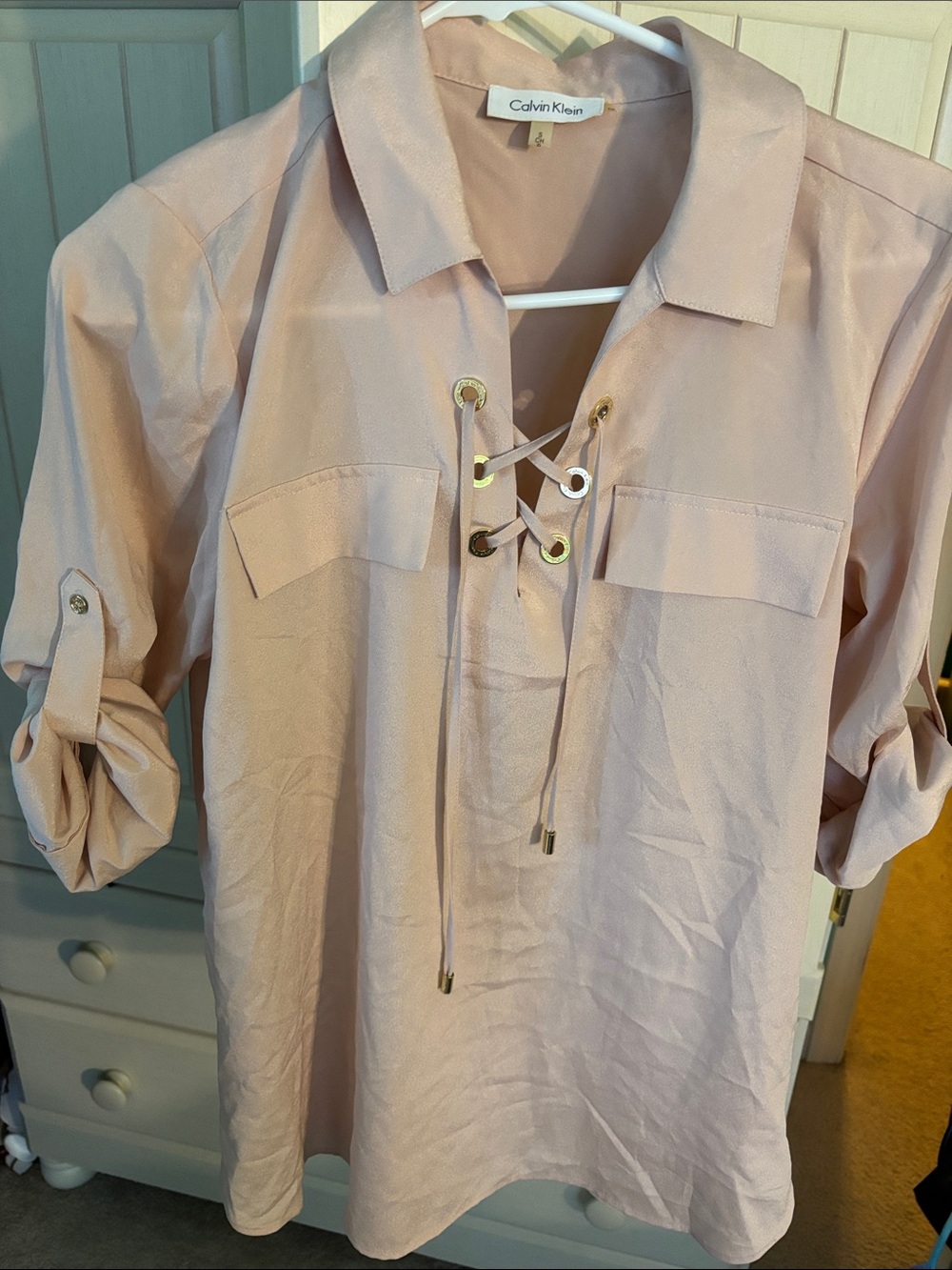 Calvin Klein Pale Pink Lace-Up Utility Tunic
